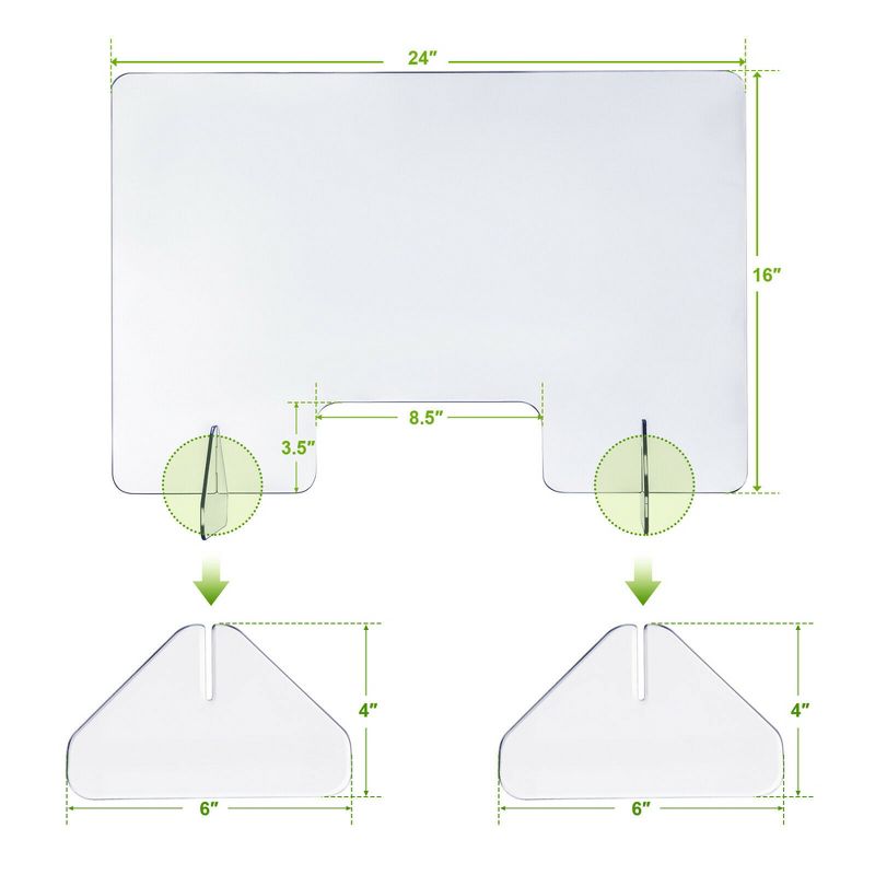 Costway 1/2PCS 24'' x 16'' Protective Plexiglass Sneeze Guard Acrylic Shield for Counter, 2 of 11