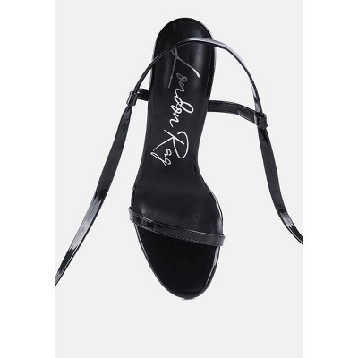 Black Faux Leather Lace-Up High Heel Ankle Strap Sandals