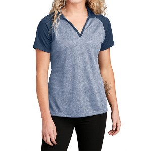 Mafoose Women's Short Sleeve RacerMesh Raglan Heather Block Moisture-Wicking Polo T-shirt - 1 of 4
