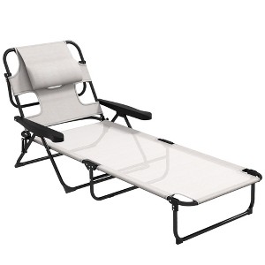 PAGED Folding Beach Chairs for Adults Tanning Chair with 5-Level Reclining Back for Porch, Camping, Patio, Yard - 1 of 4