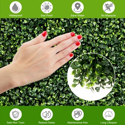 20'' Green Artificial Boxwood Hedge Panels for Outdoor Privacy