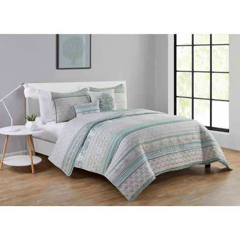 Vcny Home Mateo Sage Green Medallion Quilt Set Sage 5 Piece Full