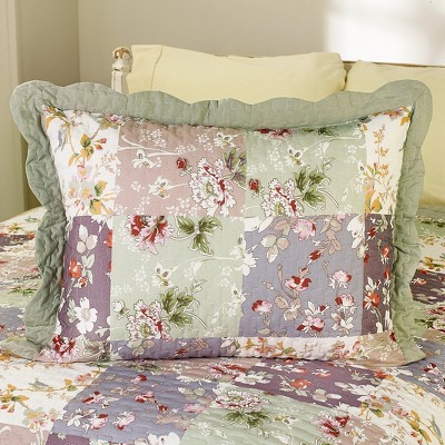 Lakeside Constance Embroidered Pillow Sham - Decorative Floral Farmhouse Pillowcase