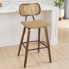 Bekrvio 26" Mid Century Modern Counter Height Bar Stools - Rattan Cane Back, Wood, PU Leather Upholstered for Kitchen Island Dining - 2 of 4
