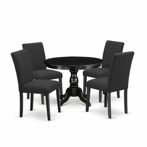 HomeStock 5-Pc Wire Brushed Black Finish Solid Wood Top Dining table with 4 Chairs - 1 of 4