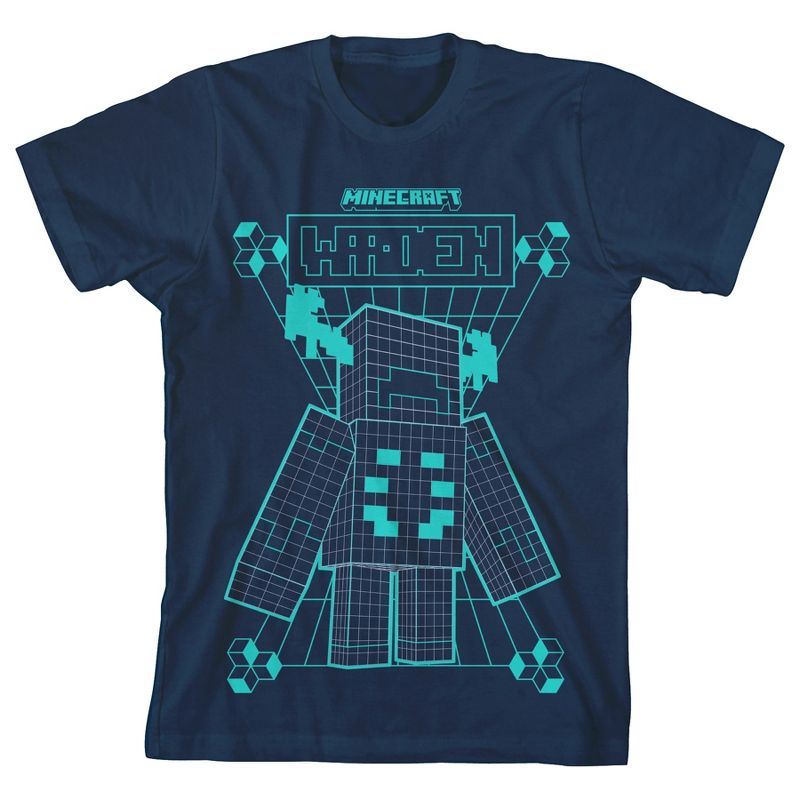 Minecraft Warden Distortion Clash Trend Graphic Youth Boys Navy T-Shirt, 1 of 3