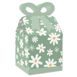 Big Dot of Happiness Sage Green Daisy Flowers - Square Favor Gift Boxes - Floral Party Bow Boxes - Set of 12 - 1 of 4