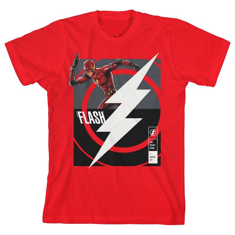 DC Comics The Flash Superhero and Lightning Bolt Youth Red Graphic Tee, 1 of 4