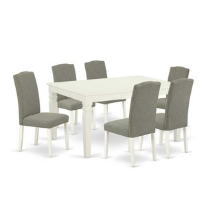 Rectangular Dinette Table Set 7Pc - 42/60" Table w/ Leaf & 6 Parsons Chairs - Linen White Legs - 1 of 4
