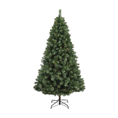 NOMA CTI1517114 6.5 Foot Kawartha Pine Artificial Warm White Light Pre Lit Christmas Tree with 200 Warm White Lights and Metal Stand, Green