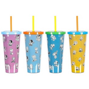Peanuts 70th Anniversary 4 Piece Plastic 23.6oz Assorted Tumbler Set with Lid and Straw - 1 of 4