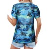 Nlife Womens Puff Short Sleeve Hawaiian Shirts Floral Tropic Printed Pleated V Neck Summer Casual T-Shirt Trendy Boho Blouses Tops - 4 of 4
