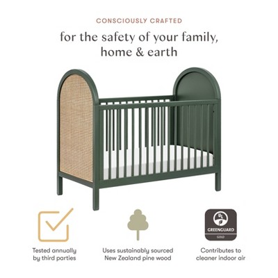 Forest Green and Natural Cane 3-in-1 Convertible Crib