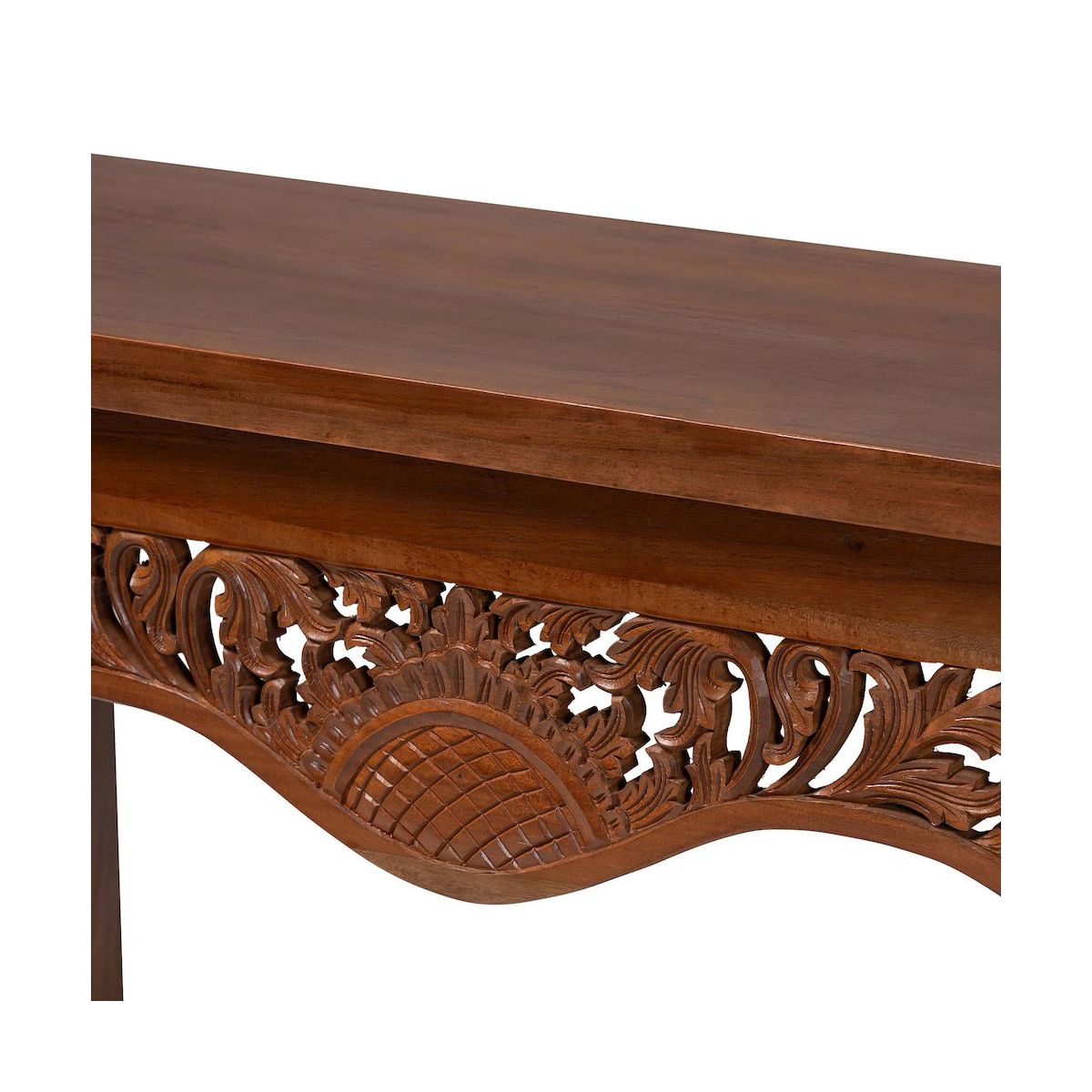bali & pari,Alannis Mahogany Wood Console Table - Accent Table with Carved Floral Apron for - thumbnail 7