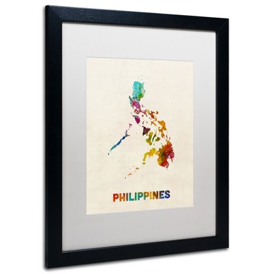 Michael Tompsett 'Philippines Watercolor Map' Matted Framed Art