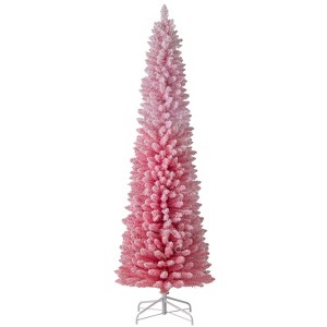 Tangkula Pre-Lit Christmas Tree Slim Pencil Xmas Tree w/ Snow Flocked PVC Branch Tips - 1 of 4
