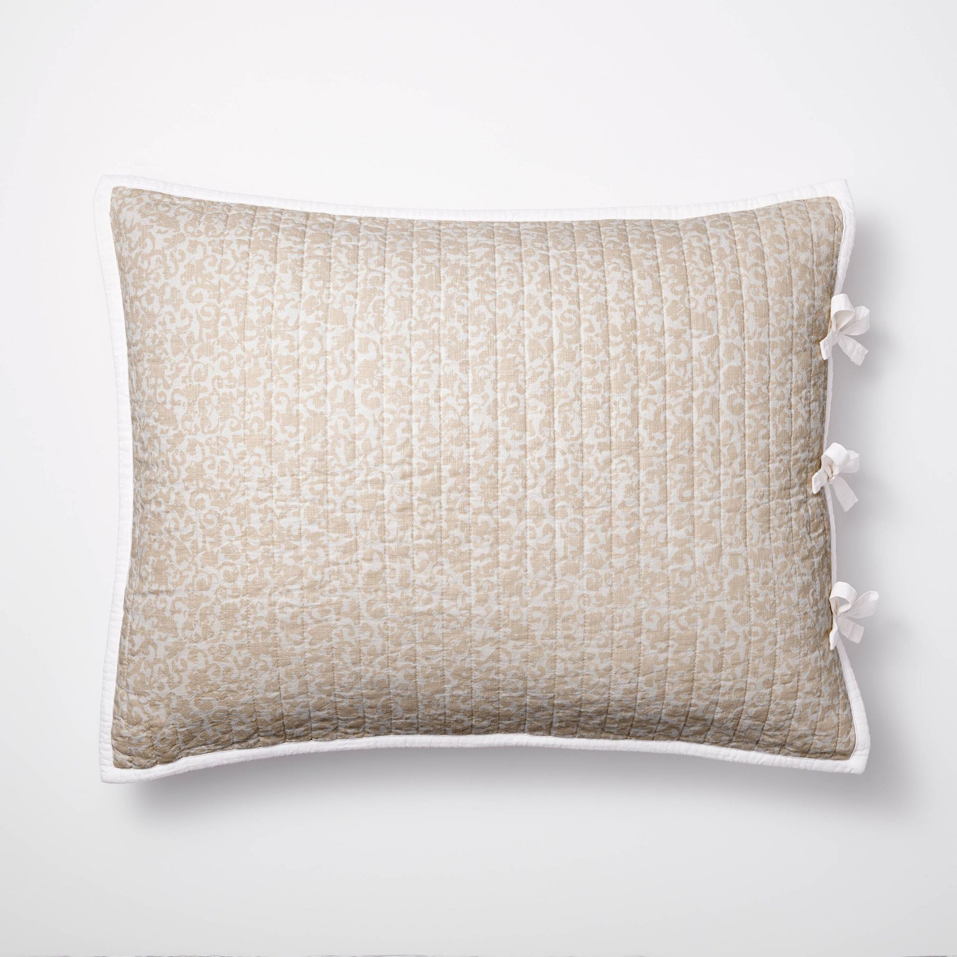 Standard Decorative Border Cotton Slub Quilt Sham Neutral Floral - Threshold™ designed with Studio McGee: OEKO-TEX Certified, Tie Closure