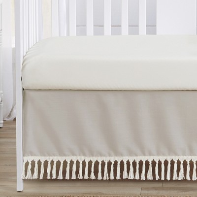 Taupe and Ivory Linen Blend Boho Fringe 4-Piece Crib Bedding Set