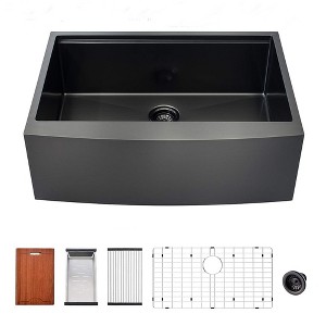 PROOX Matte Black Stainless Steel 33 in. Single Bowl Farmhouse Apron Kitchen Sink with Accessory Kit - 1 of 4