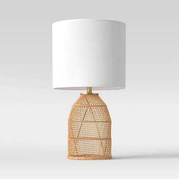 Rattan Diagonal Weave Table Lamp (Includes LED Light Bulb) Tan - Threshold™