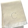 HomeRoots 55" X 70" Linen And White Herringbone Cotton Blend C Initial Throw Blanket with Tassels And Embroidery - 4 of 4