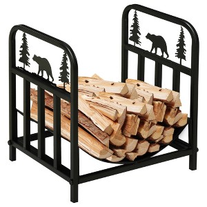 Outsunny Firewood Rack, Indoor Outdoor Wood Holder with Bear & Tree Theme for Wood Stove, Hearth, or Fire Pit, 17", Black - 1 of 4
