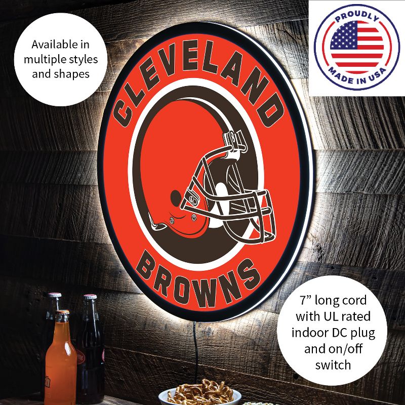 Evergreen Ultra-Thin Edgelight LED Wall Decor, Round, Cleveland Browns- 23 x 23 Inches Made In USA, 5 of 6