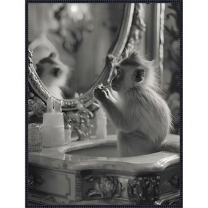 Amanti Art Monkey Bathroom Bussiness by Niky Rahner Framed Canvas Wall Art - 1 of 4