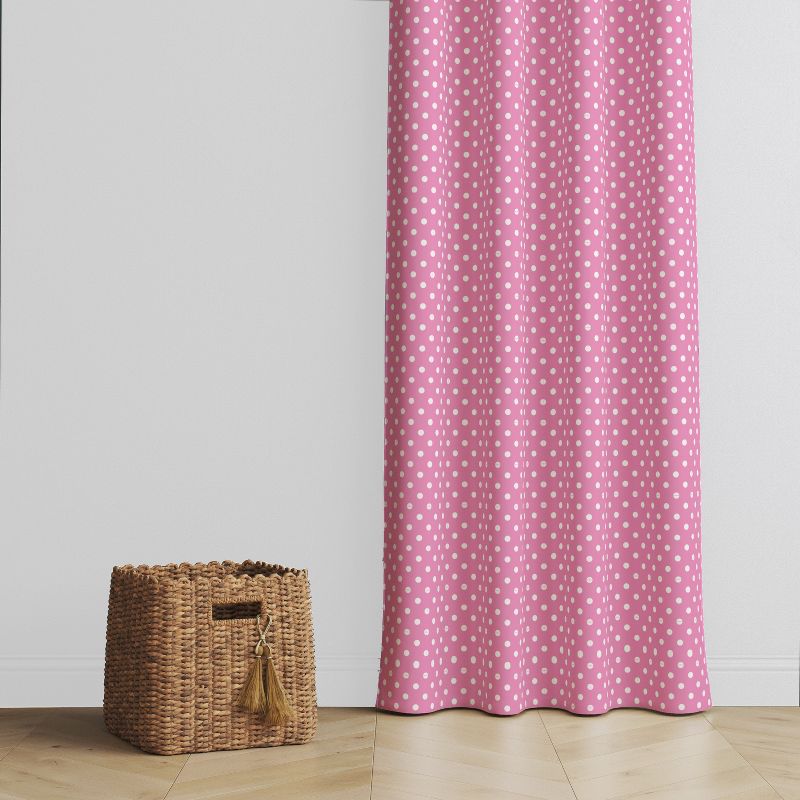 Bacati - Pin Dots Pink Cotton Printed Single Window Curtain Panel, 3 of 5