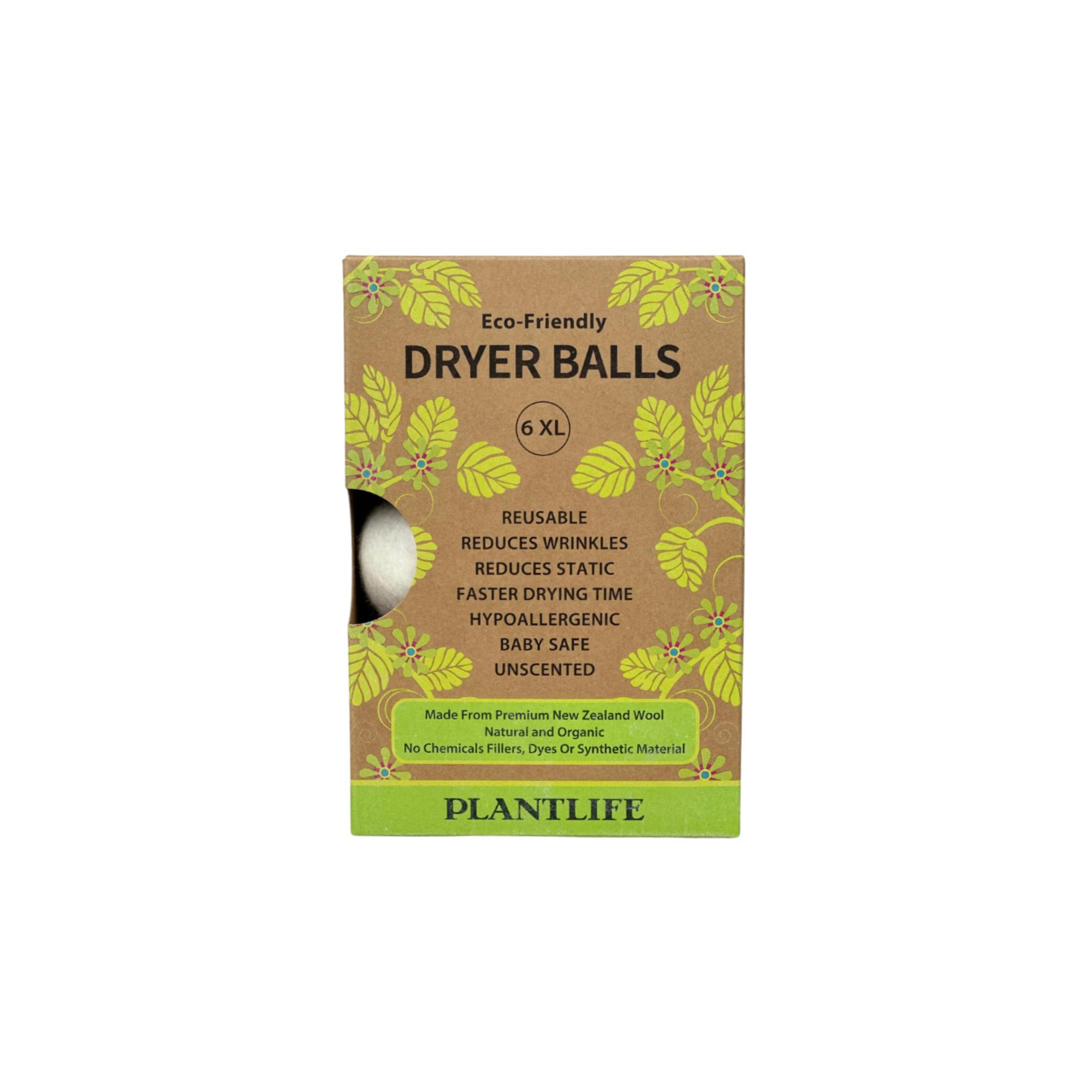 Plantlife 6 Wool Dryer Balls - Reusable, Natural Fabric Softener, Reduces Wrinkles, Saves Drying Time - Unscented Wool Dryer Balls, 6-Pack