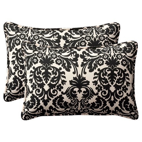 2 Piece Outdoor Toss Pillow Set Black Cream Floral 24 Target