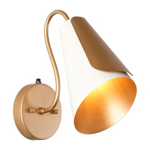 LNC Charonefos 1-Light 11"H Mid-Century Modern Cone Outdoor Wall Lights,Black and Gold, White and Gold - 1 of 4