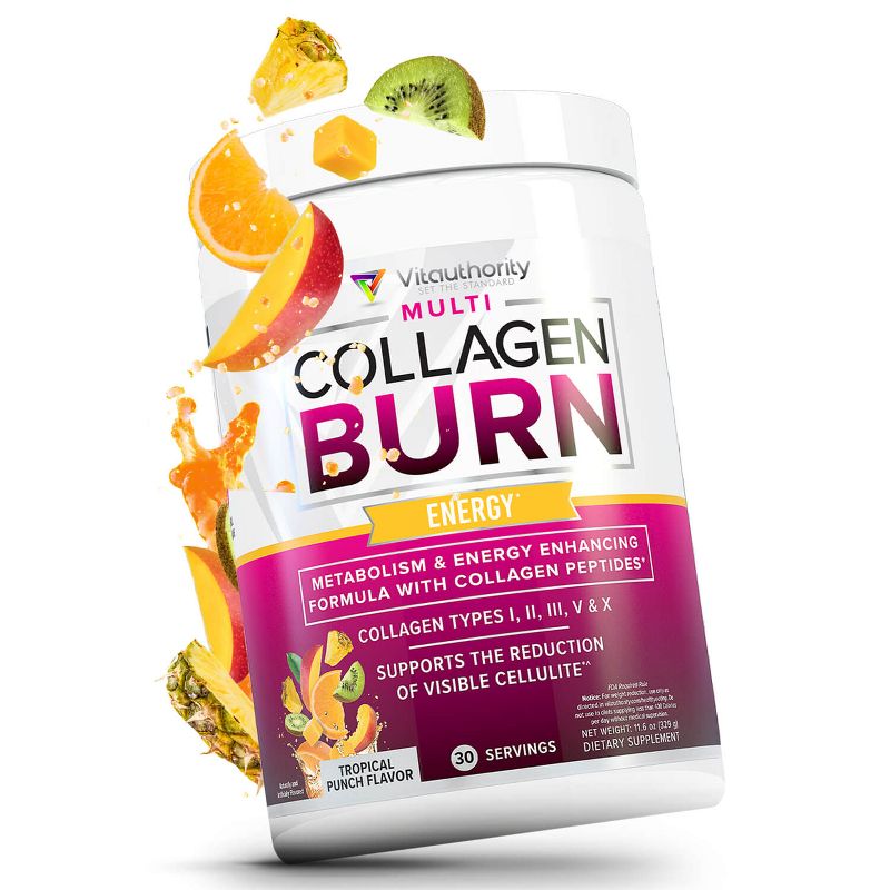 Multi Collagen Burn + Energy, Tropical Punch Flavor,  Vitauthority, 30 Servings, 1 of 4