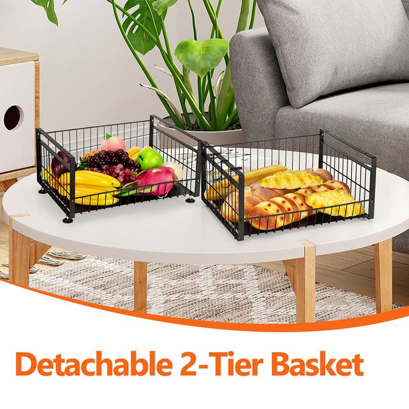 Fruit Basket For Kitchen Counter, 2 Tier Fruit Bowl With 4 Banana Hanger, 3 of 8