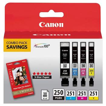Canon 250 Black, 251 C/M/Y Combo 4pk Ink Cartridges with Photo Paper - Black, Cyan, Magenta, Yellow (6497B004)
