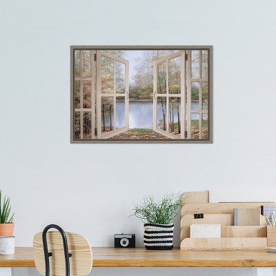Autumn Woods Scenic Canvas Print with Gray Frame
