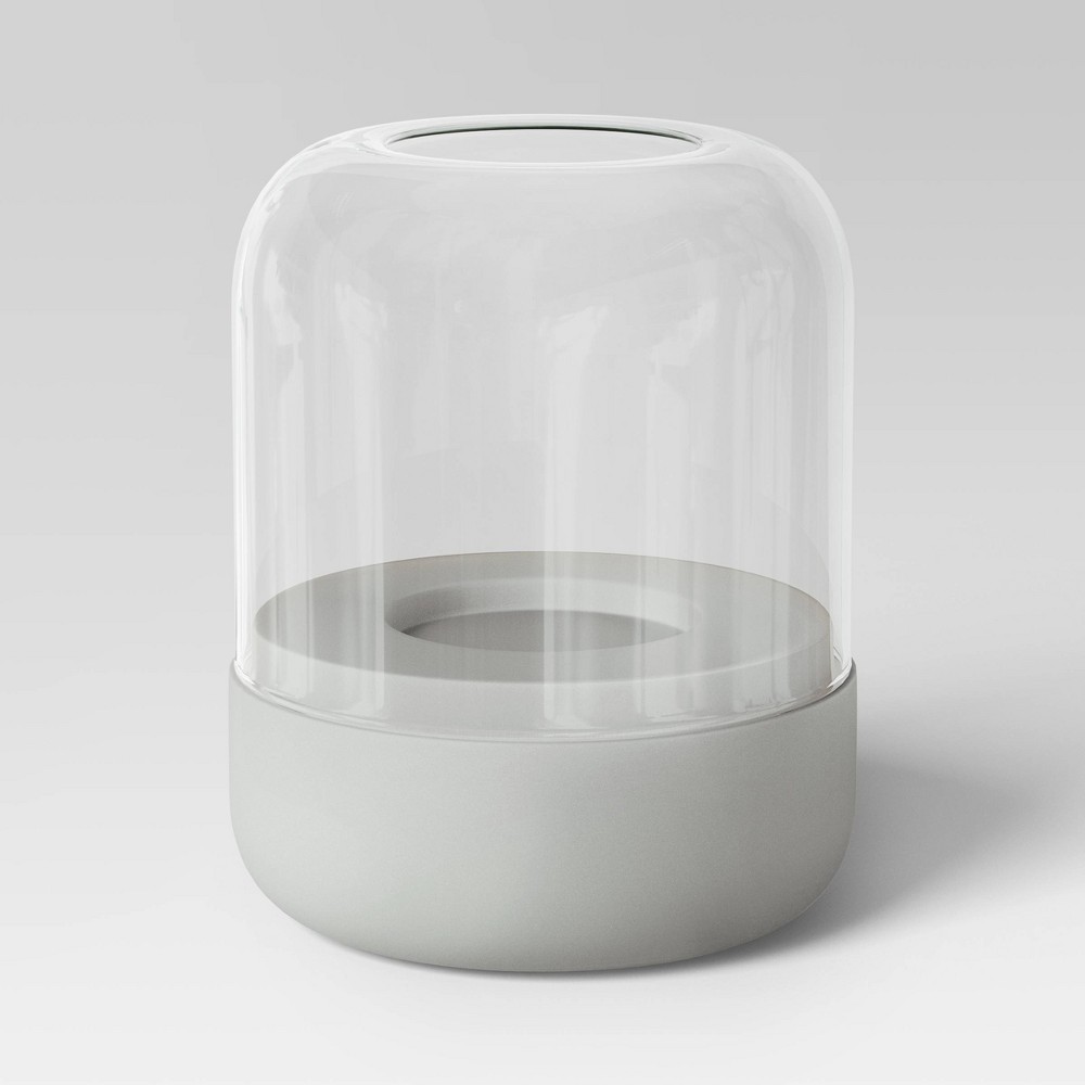 Photos - Figurine / Candlestick 7.68"x6.5" Pillar Concrete/Glass Small Lantern Candle Holder Gray - Thresh