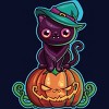 Junior's Design By Humans Ferociously Cute Halloween Vampire Witch Kitty Cat By LittleBunnySunshine T-Shirt - 2 of 2