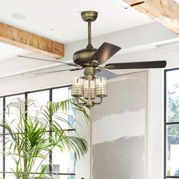 52" Bronze Metal Tri-Light Ceiling Fan with Reversible Airflow, Multi-Speed and Height Adjustable - ModernLuxe