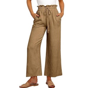 Garvee Womens Wide Leg Pants Casual High Waist Elastic Drawstring Loose Flowy Trousers with Pockets - 1 of 4