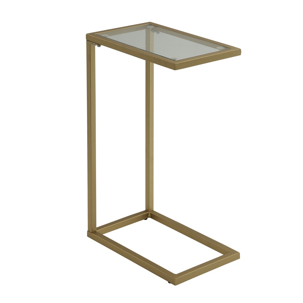 Photos - Coffee Table Carolina Living Channing Glass Top Accent Table Gold: Elegant Metal Frame,