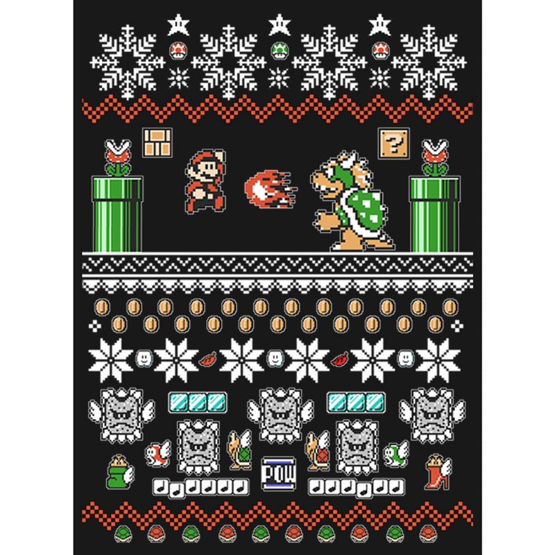 Girl's Nintendo Mario and Bowser Ugly Christmas Sweater T-Shirt, 2 of 5