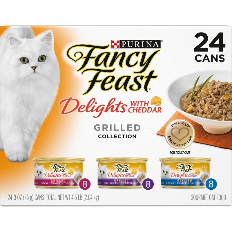 Purina Fancy Feast Delights Variety Pack Chicken,Turkey, Fish and Cheddar Flavor Wet Cat Food Cans - 3oz/24ct, 4 of 10