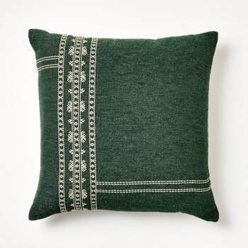 Oversized Embroidered Square Throw Pillow Sage Green/Cream - Threshold™ designed with Studio McGee