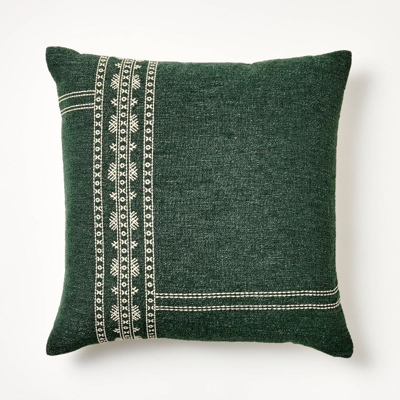 Oversized Embroidered Square Throw Pillow Sage Green/Cream - Threshold&#8482; designed with Studio McGee, 1 of 6