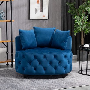 CAVINAS Chesterfield Single Sofa Chair, Modern Velvet Upholstered Accent Chair with 3 Pillows, Classical Barrel Chair Couch for Living Room - 1 of 4