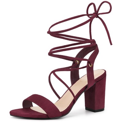 Perphy Women's Lace Up Slingback Block High Heels Sandals