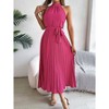 Women's 2025 Summer Sleeveless Halter Neck Pleated Midi Cocktail Dresses A Line Flowy Beach Sun Dress with Belt - 3 of 4