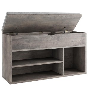 Shoe Storage Bench with Cushion, Entryway Bench with 2 Tiers Open Shoe Rack and Lift-Top Storage Box, Wooden Shoe Bench - 1 of 4