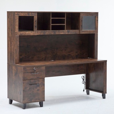 Karl Home Walnut Color Computer Desk with Hutch
